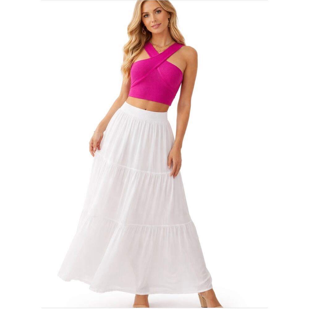 House of Harlow 1960 knit criss cross ribbed hot pink top size Large Nwt